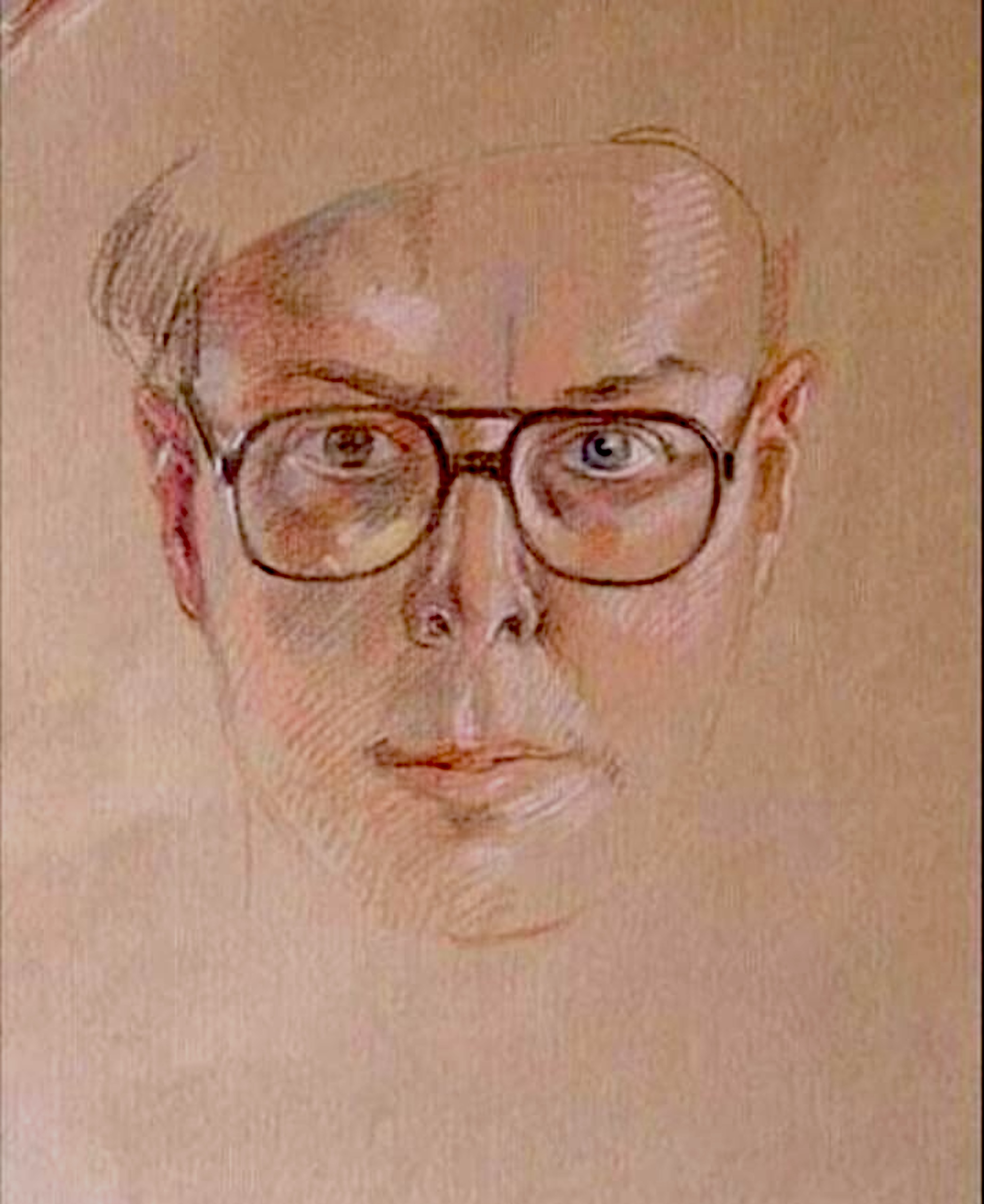 Self-portrait coloured pencil on tinted paper