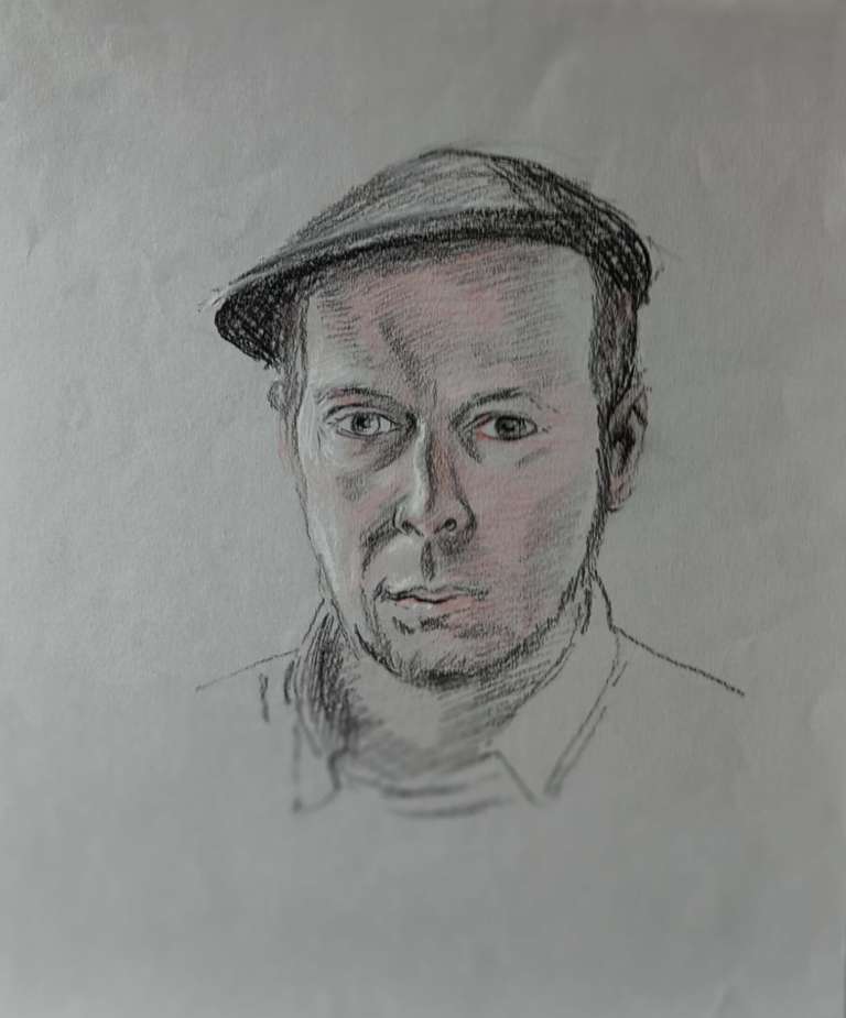 Self Portrait wearing a cap 2 - coloured pencils - 1998