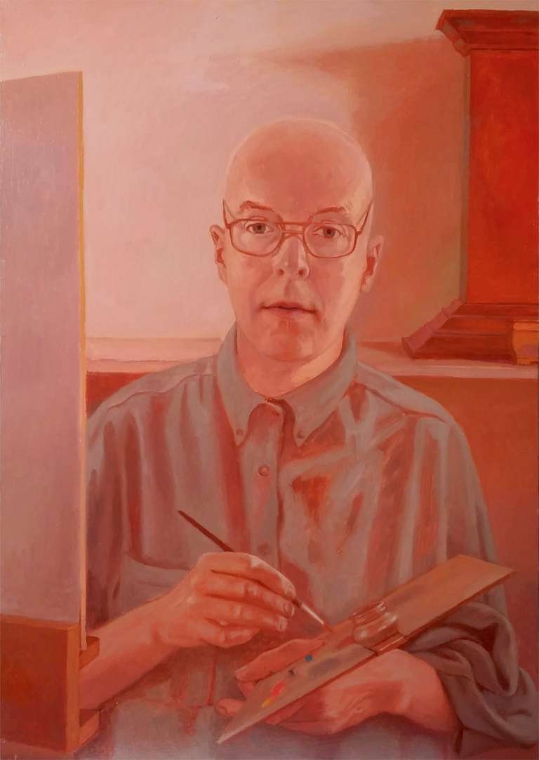 Self Portrait holding a palette - oil on panel - 43 x 61 cm - 2015