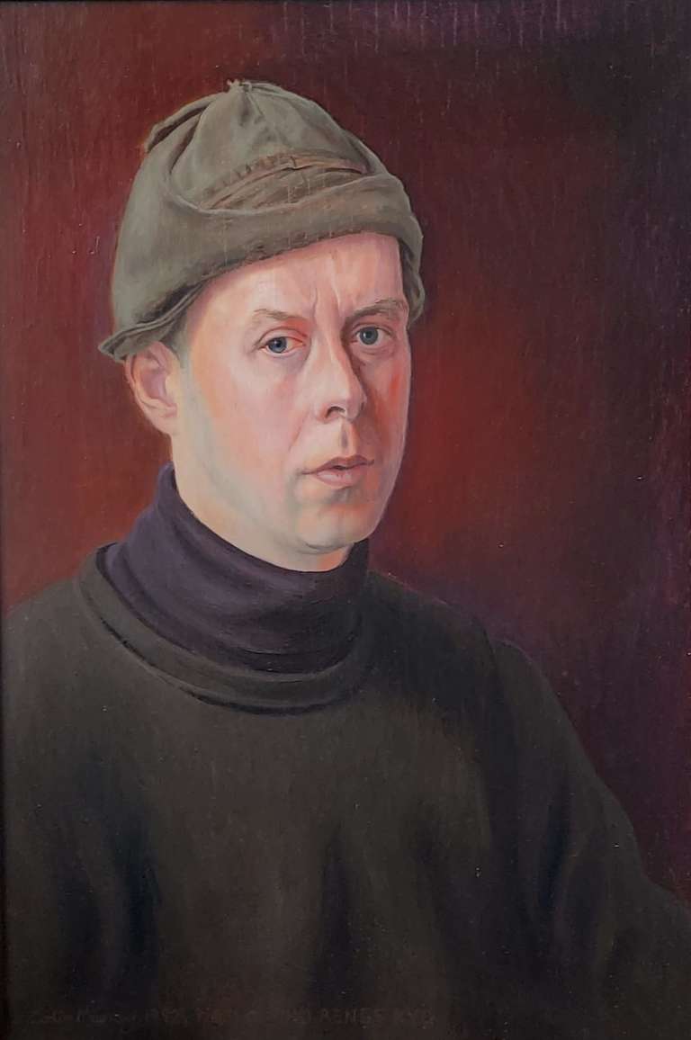 Self Portrait wearing a hat - oil on panel - 30 x 46 cm - 1995
