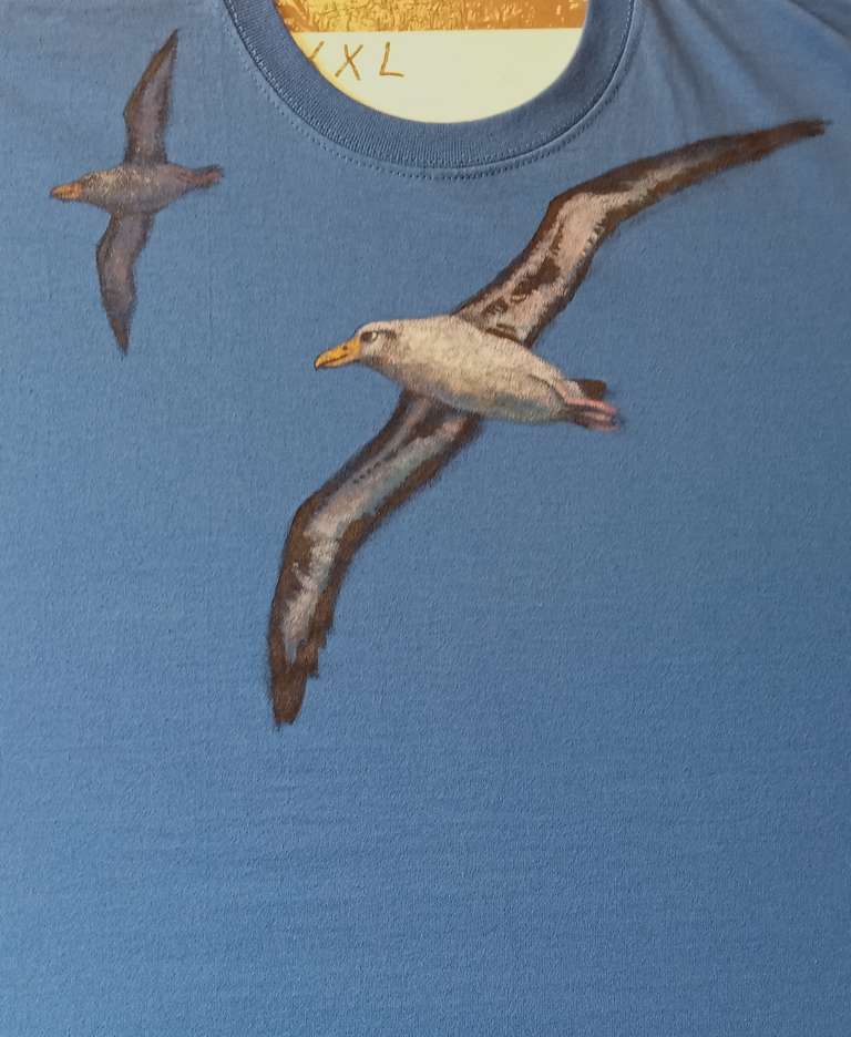 Albatross front - hand painted T shirt - fabric paint - 2024