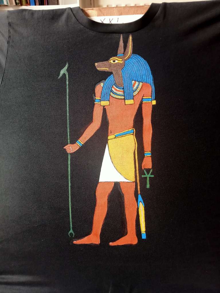 Anubis - hand painted T shirt - fabric paint - 2026