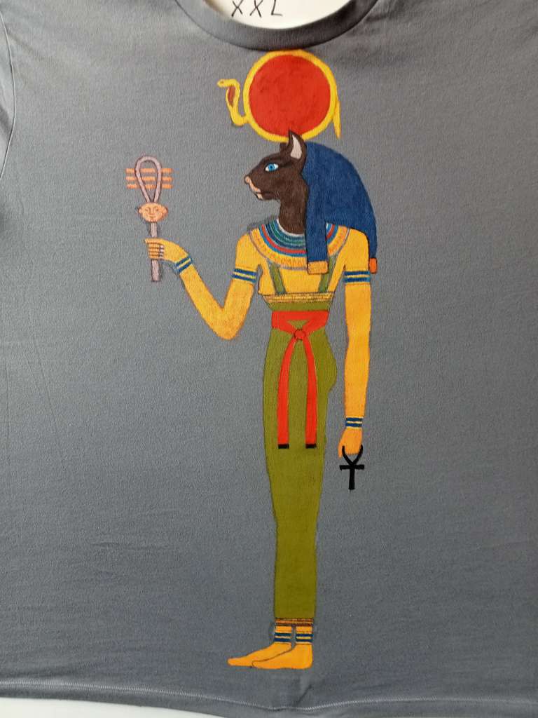 Bastet - hand painted T shirt - fabric paint - 2026