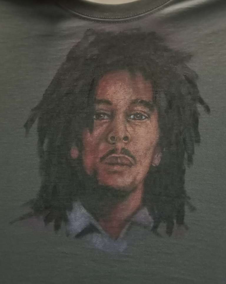 Bob Marley - hand painted T shirt - fabric paint - 2024