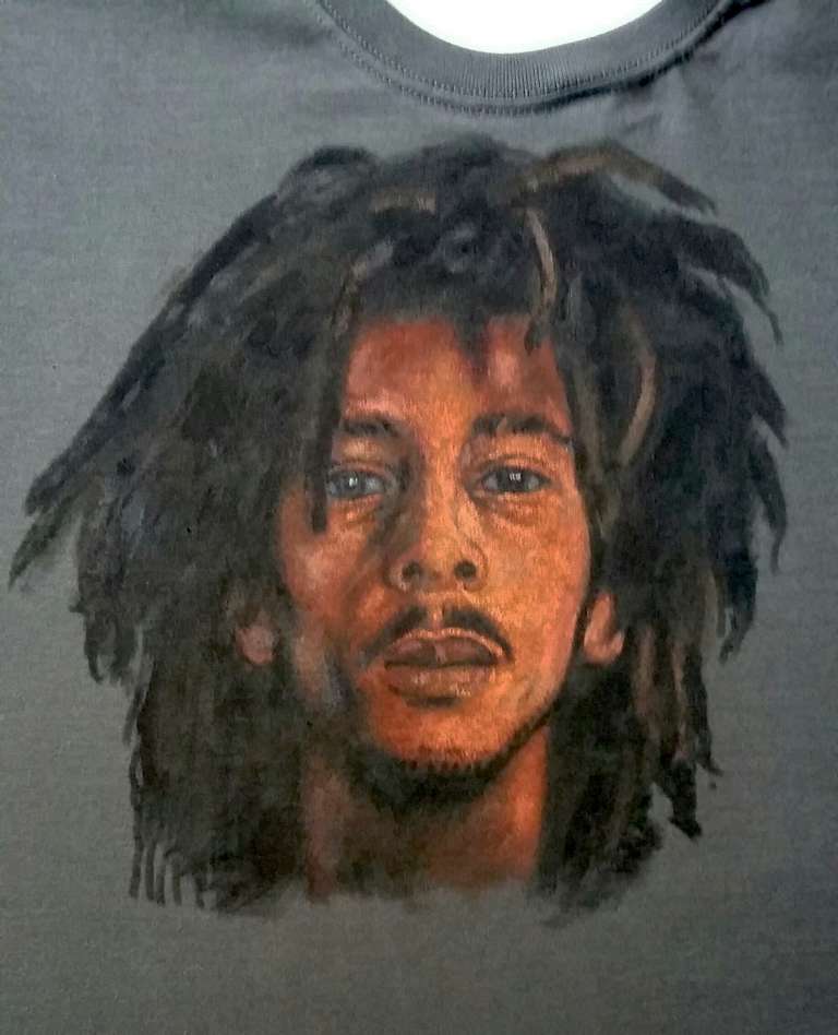 Bob Marley - hand painted T shirt - fabric paint - 2018