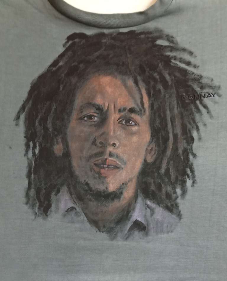 Bob Marley - hand painted T shirt - fabric paint - 2024