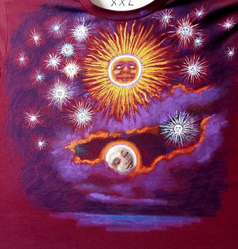 Sun, Moon and Stars - hand painted T shirt - 2026