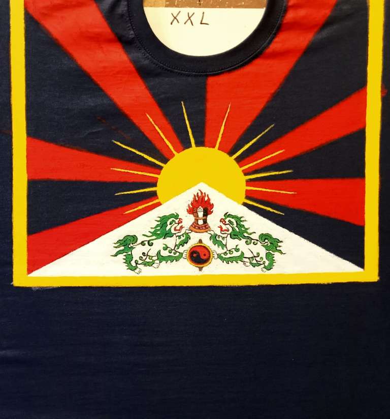 Tibet National Flag - hand painted T shirt - fabric paint - 2023