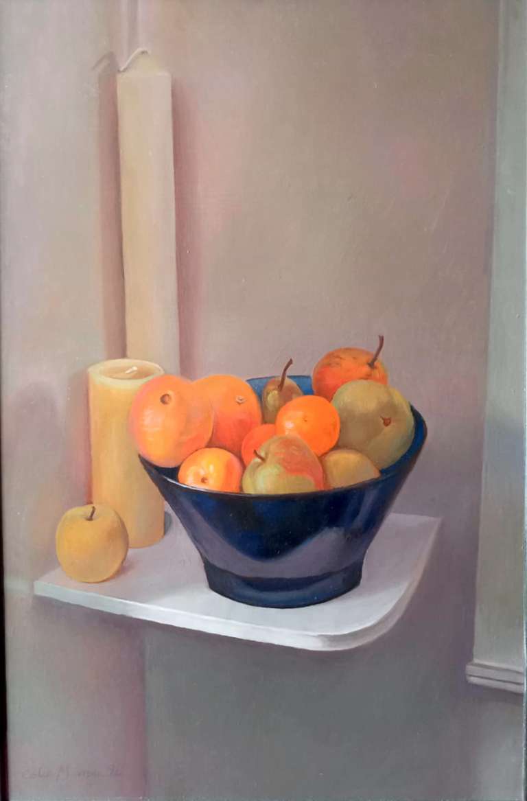Candles and fruit - oil on panel - 46 x 68 cm - 1994