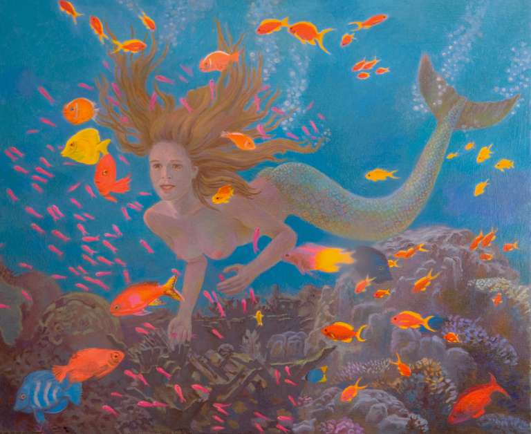 Mermaid Diving - stretcher-framed Fine Art quality canvas print - 72 x 59 cm - 2010