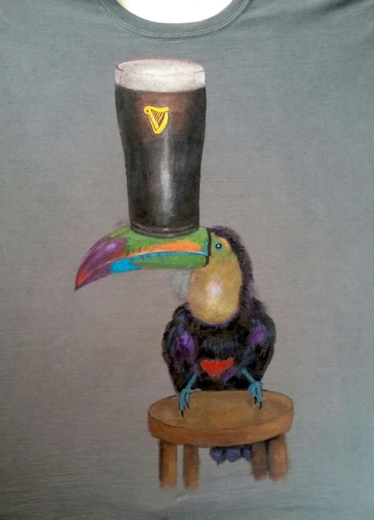 Toucan with Guinness - hand painted T Shirt that's never been worn