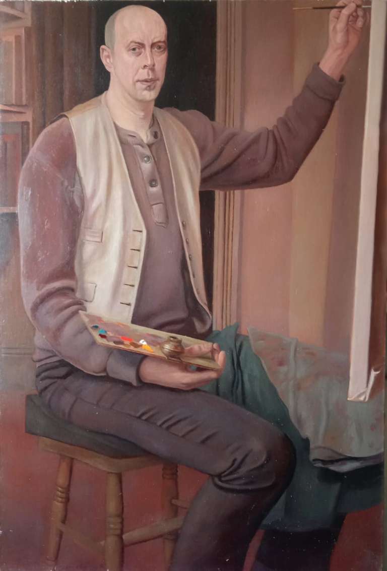 Self Portrait seated at an easel - oil on canvas - 72 x 81 cm - 1994