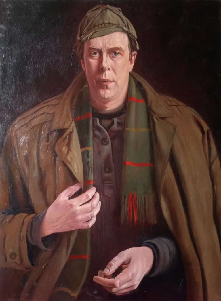 Self Portrait wearing a raincoat - oil on canvas - 56 x 76 cm - 1994